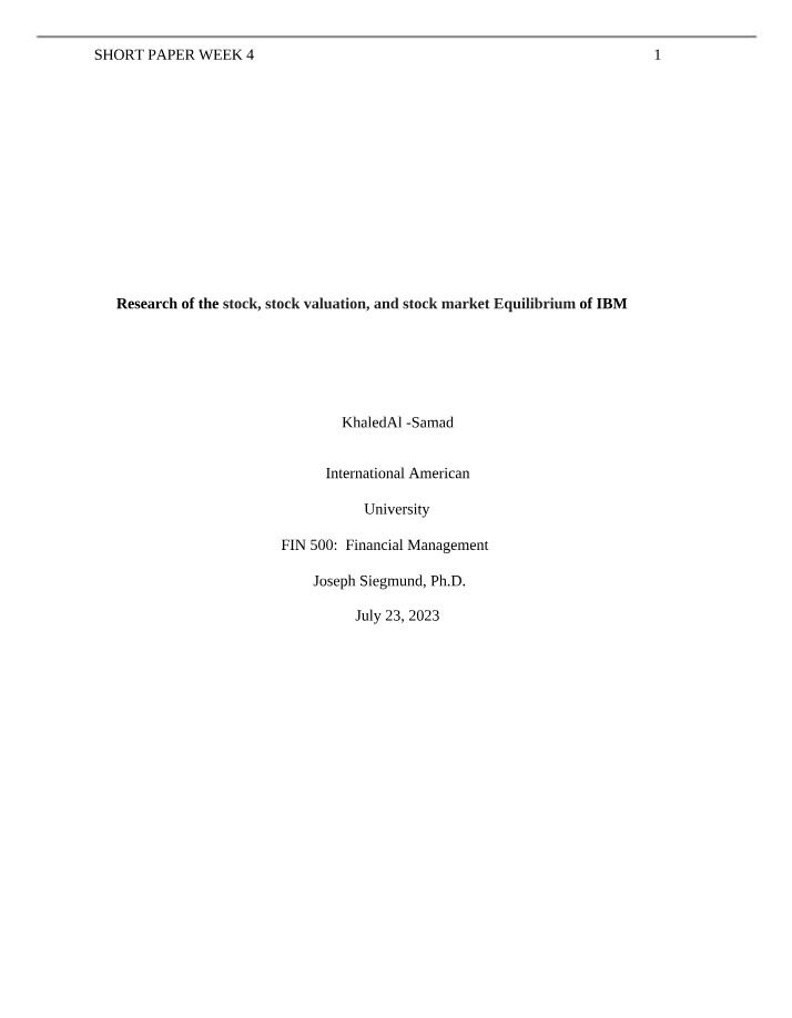 Khaled Al-Samad Case Study - FIN 500 Week 4