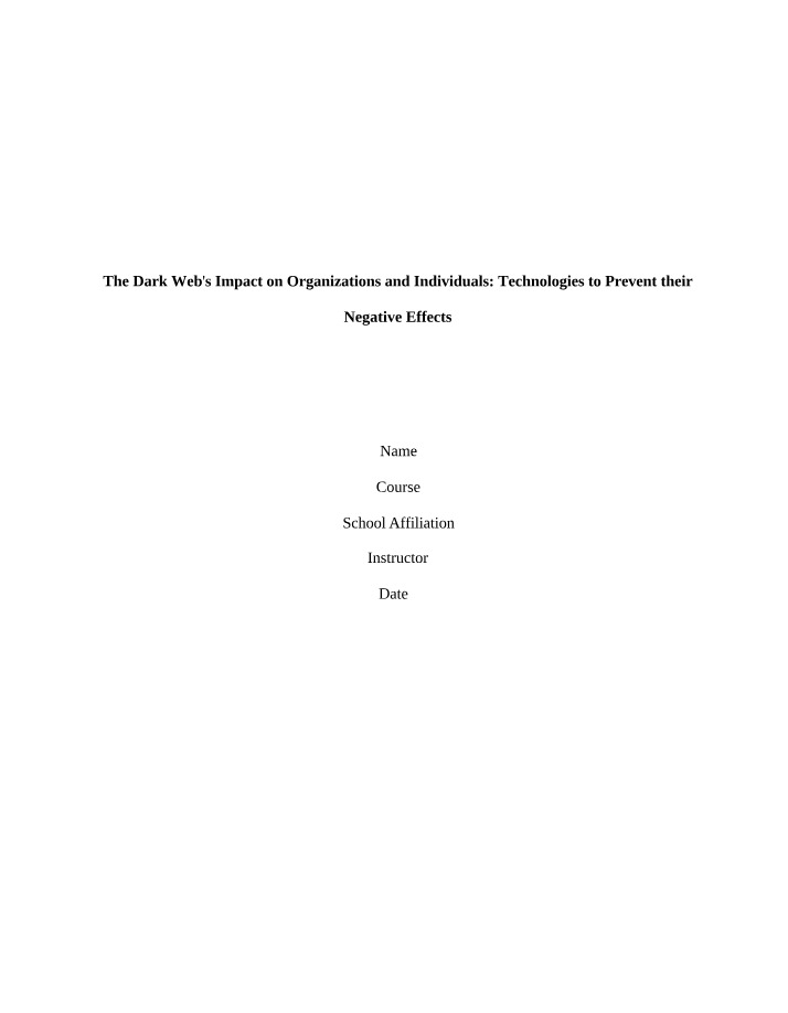 Impact of the Dark Web on Organizations and Individuals
