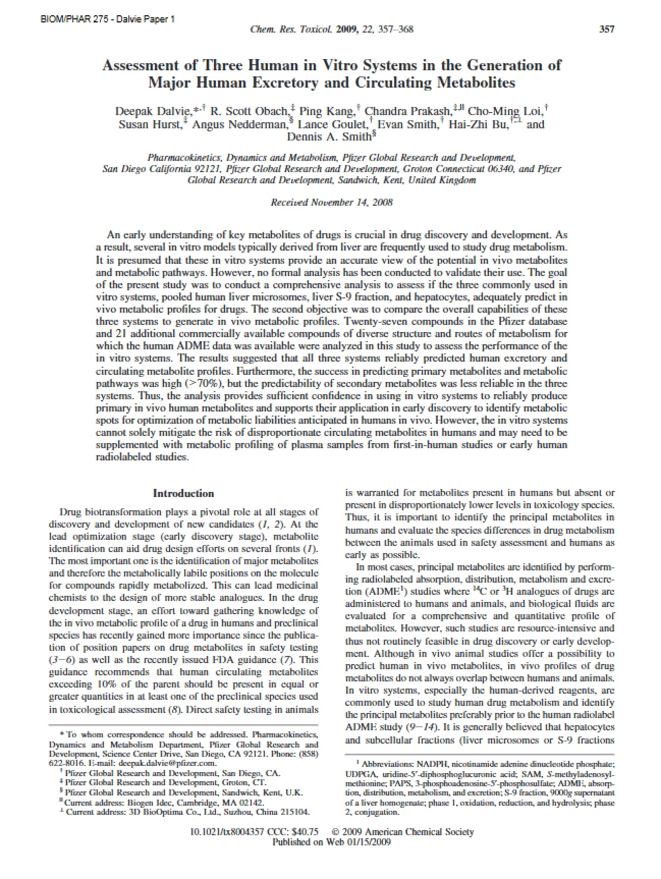 Evaluation of In Vitro Human Systems