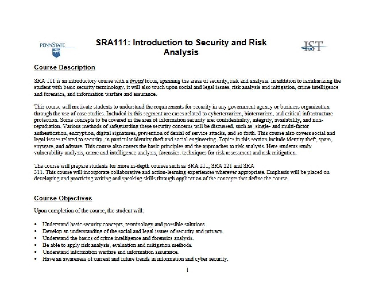 Risk Analysis and Security