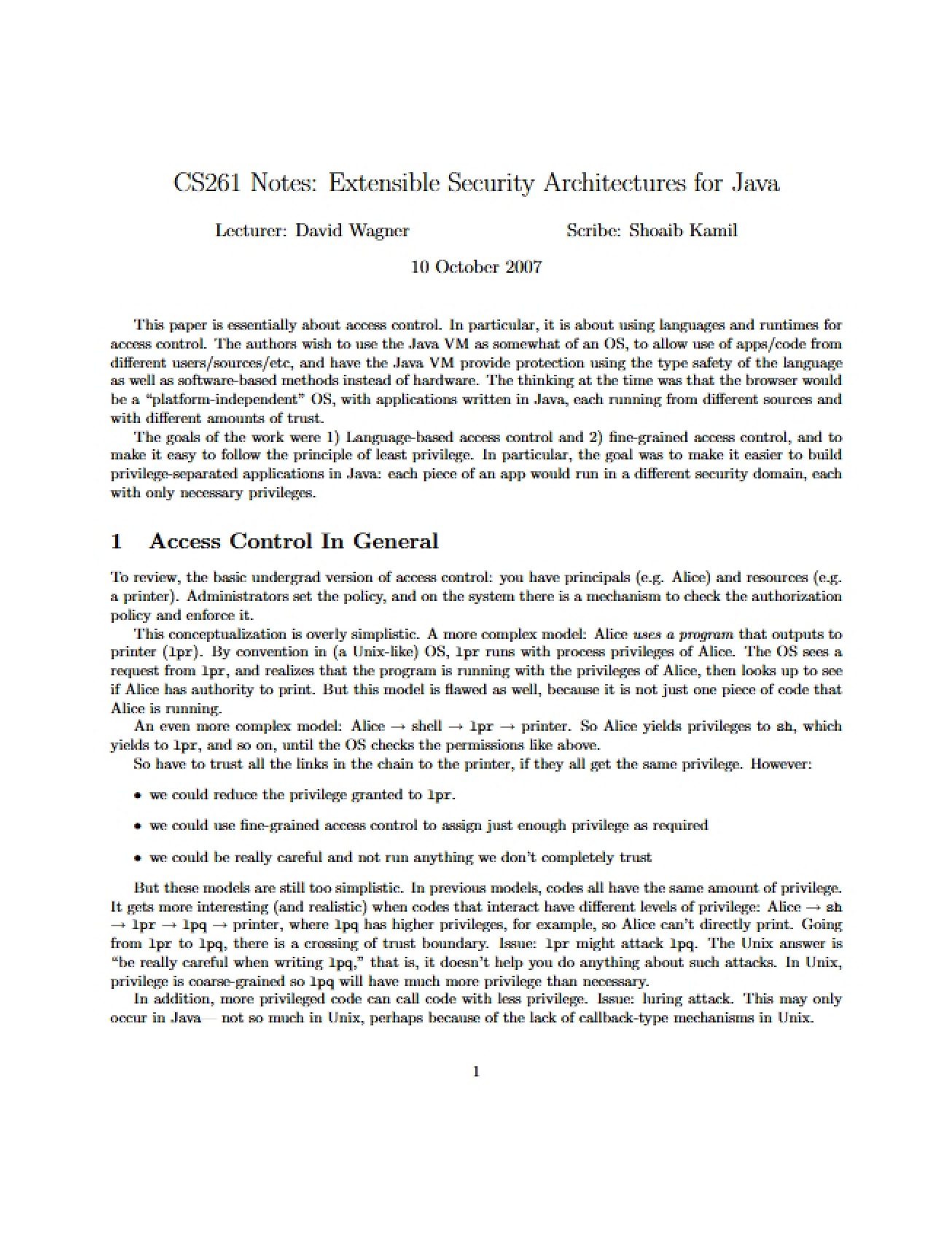 Java Extensible Security Architecture Notes