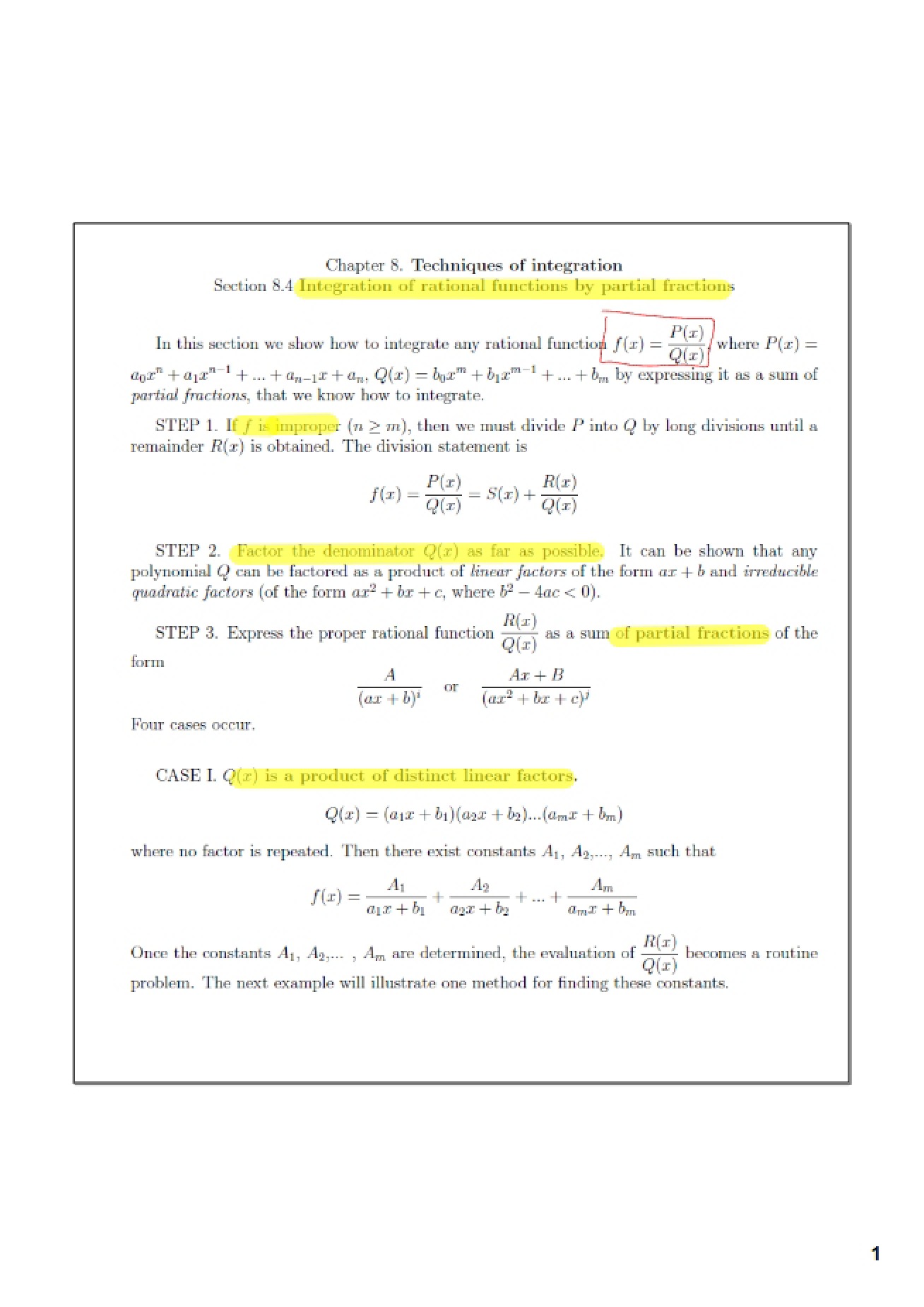 Integration of Rational Functions through Partial Fractions Section 8.4
