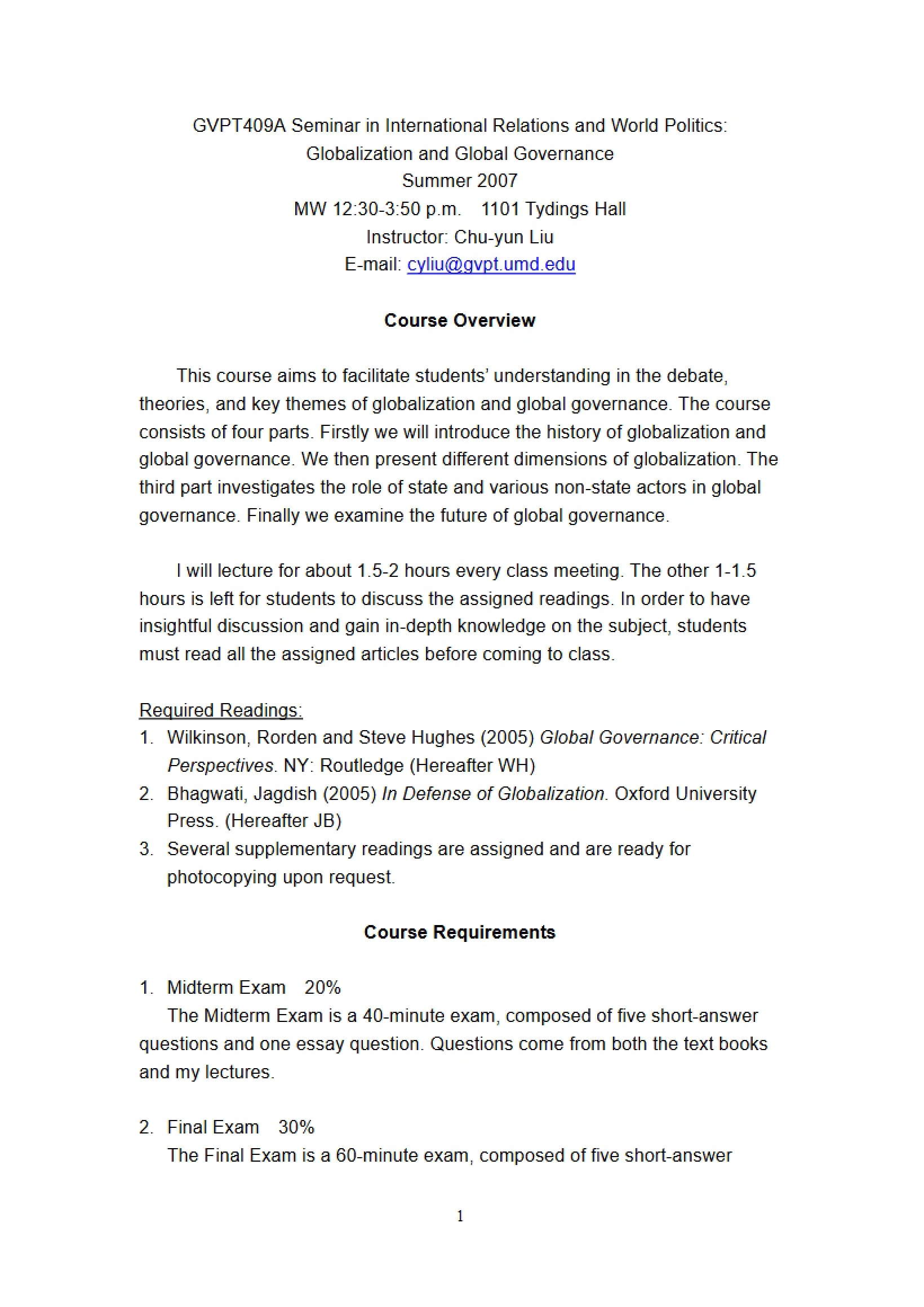 GVPT 409A Course Outline