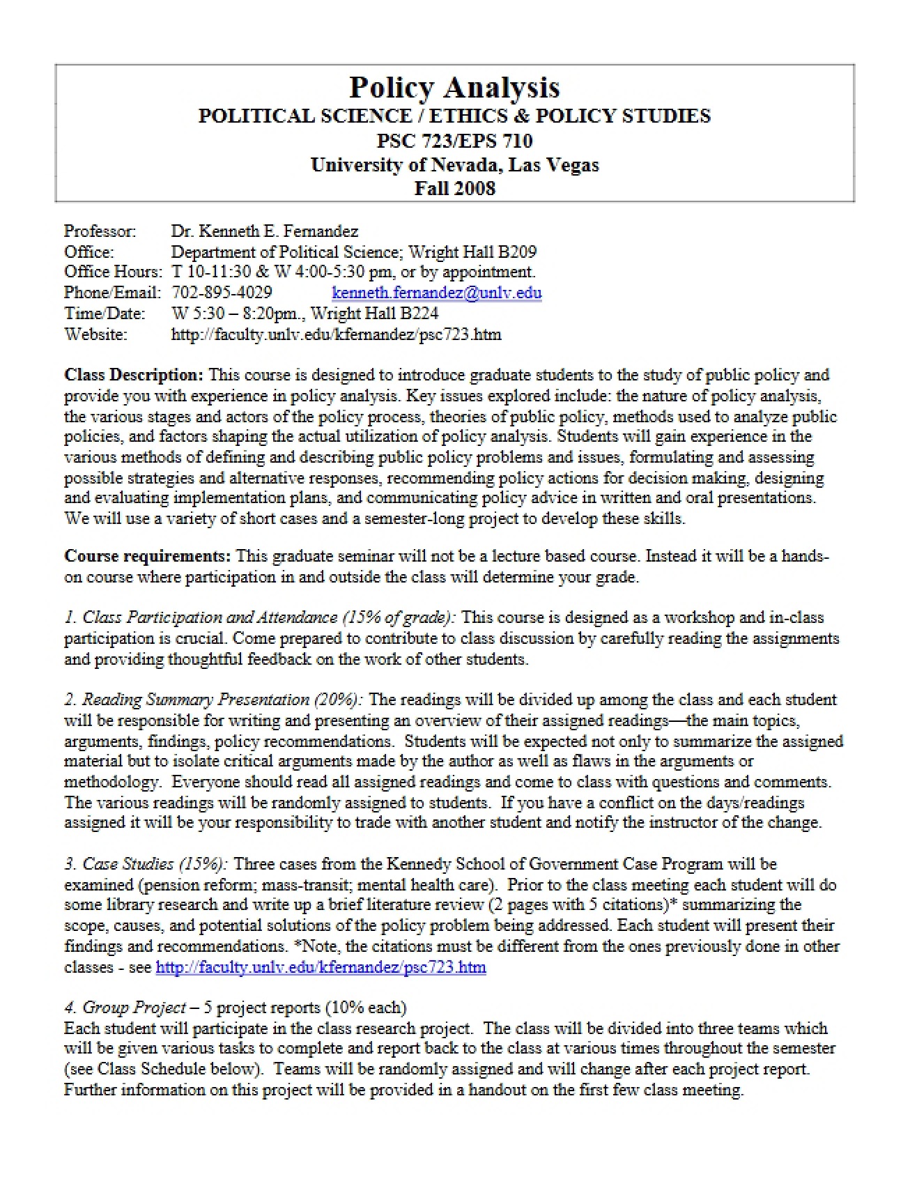 Ethics and Policy Studies Policy Analysis