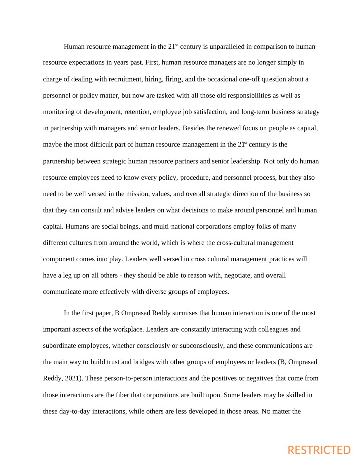 Human Resource Management Role in the 21st Century