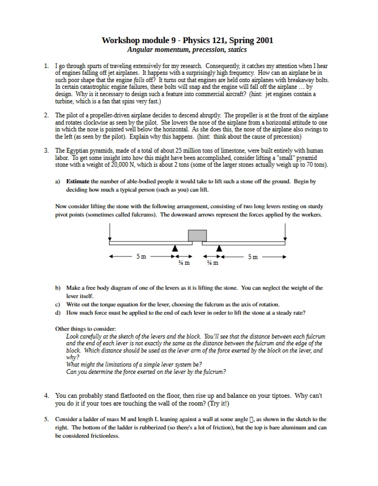Module 9 Statics, Precession, Angular Momentum