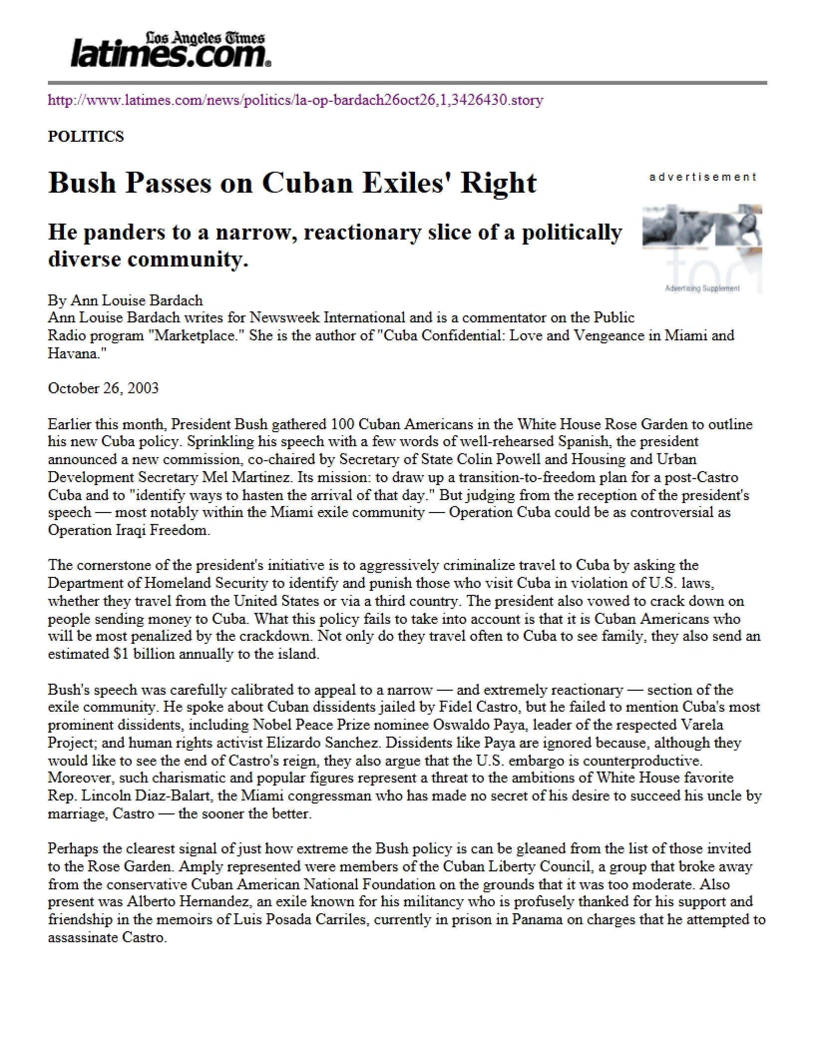 Rights of Cuban Exiles Passed by Bush