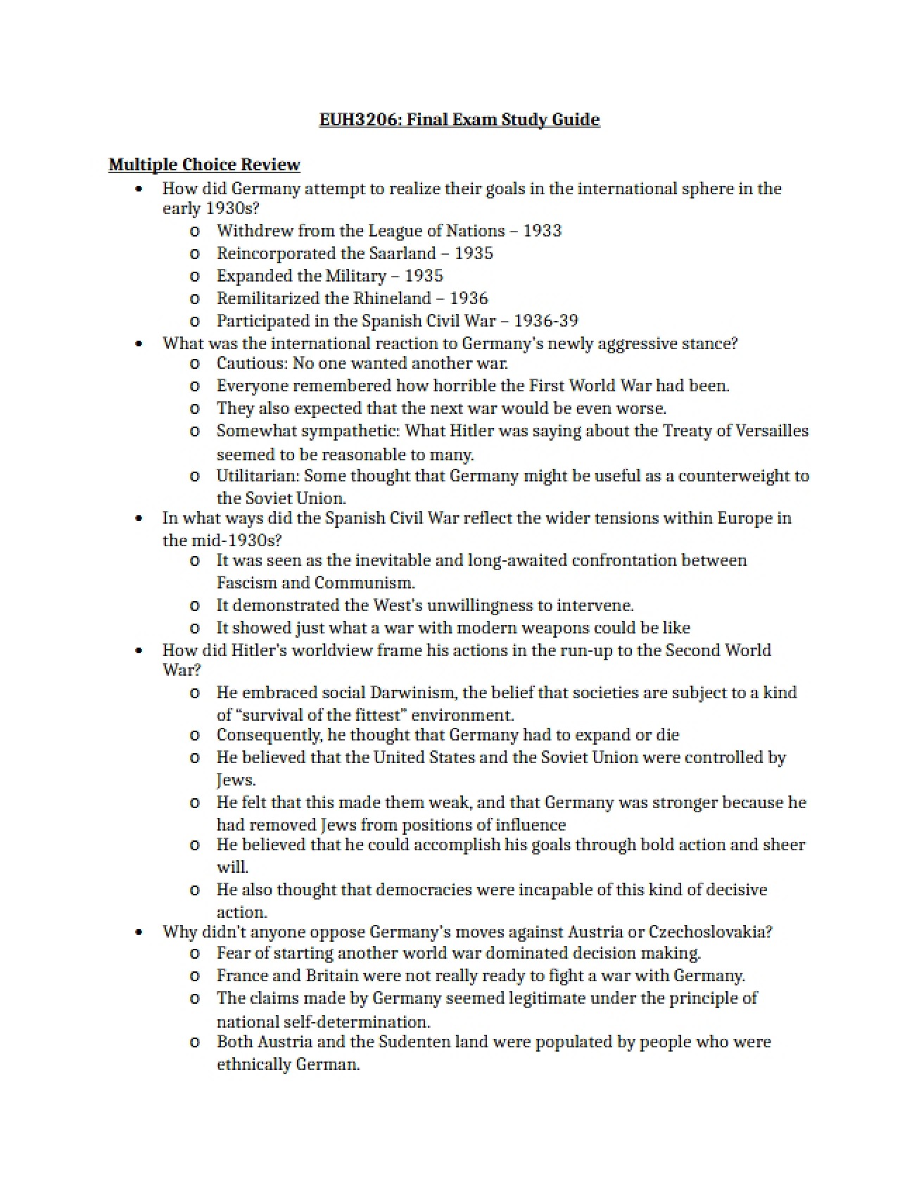 Final Examination for 20th-Century European History