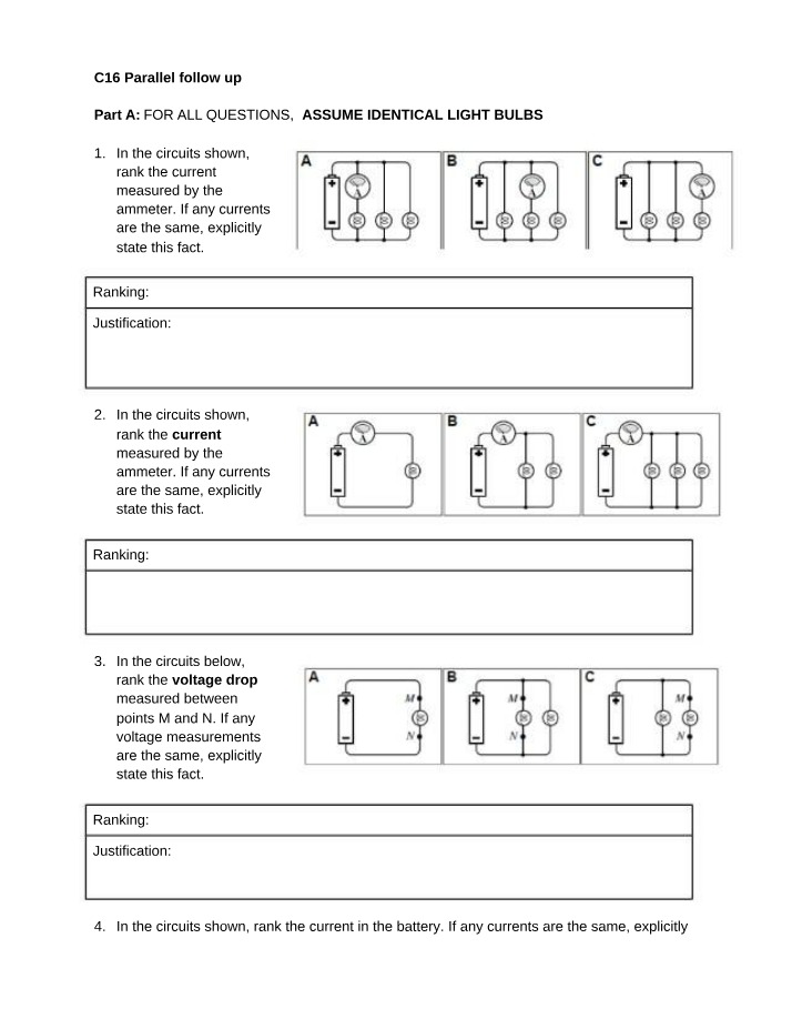 Ranking Current and Voltage in Parallel Circuits