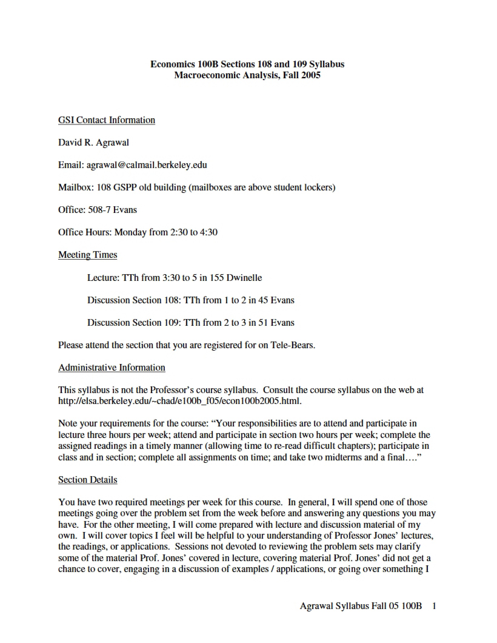 Macroeconomic Analysis Syllabus