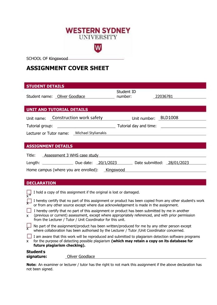 WHS Case Study - Assessment 3