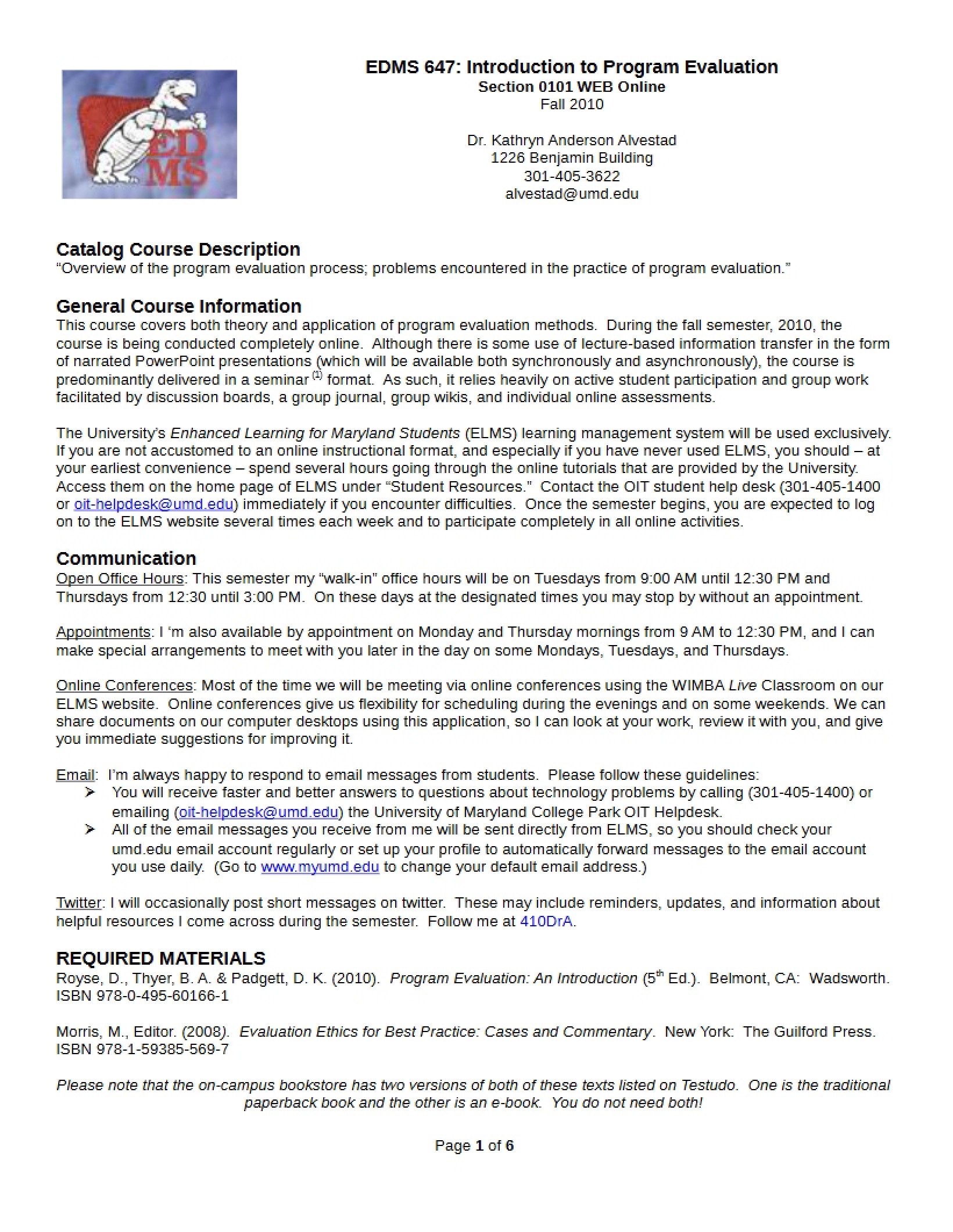 Program Evaluation Syllabus