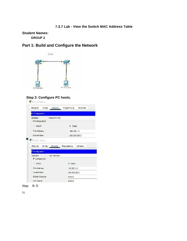 Switch MAC Address Table - Lab 7.3.7