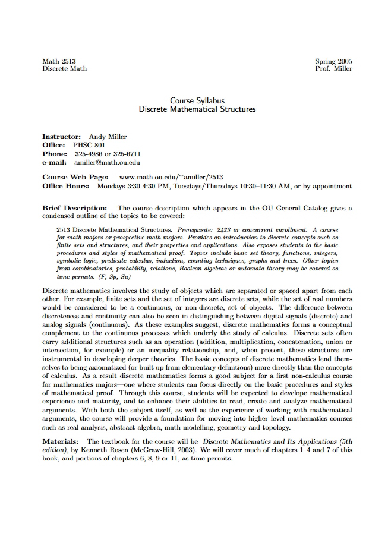 Discrete Math Academic Plan