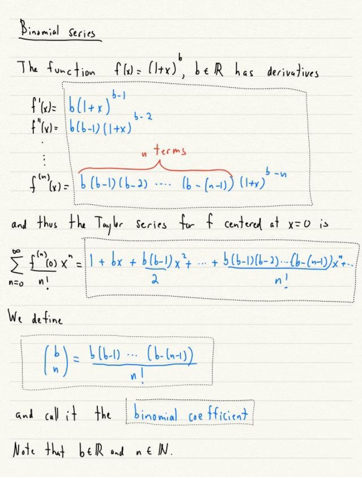 Binomial Series - Coefficients and Convergence