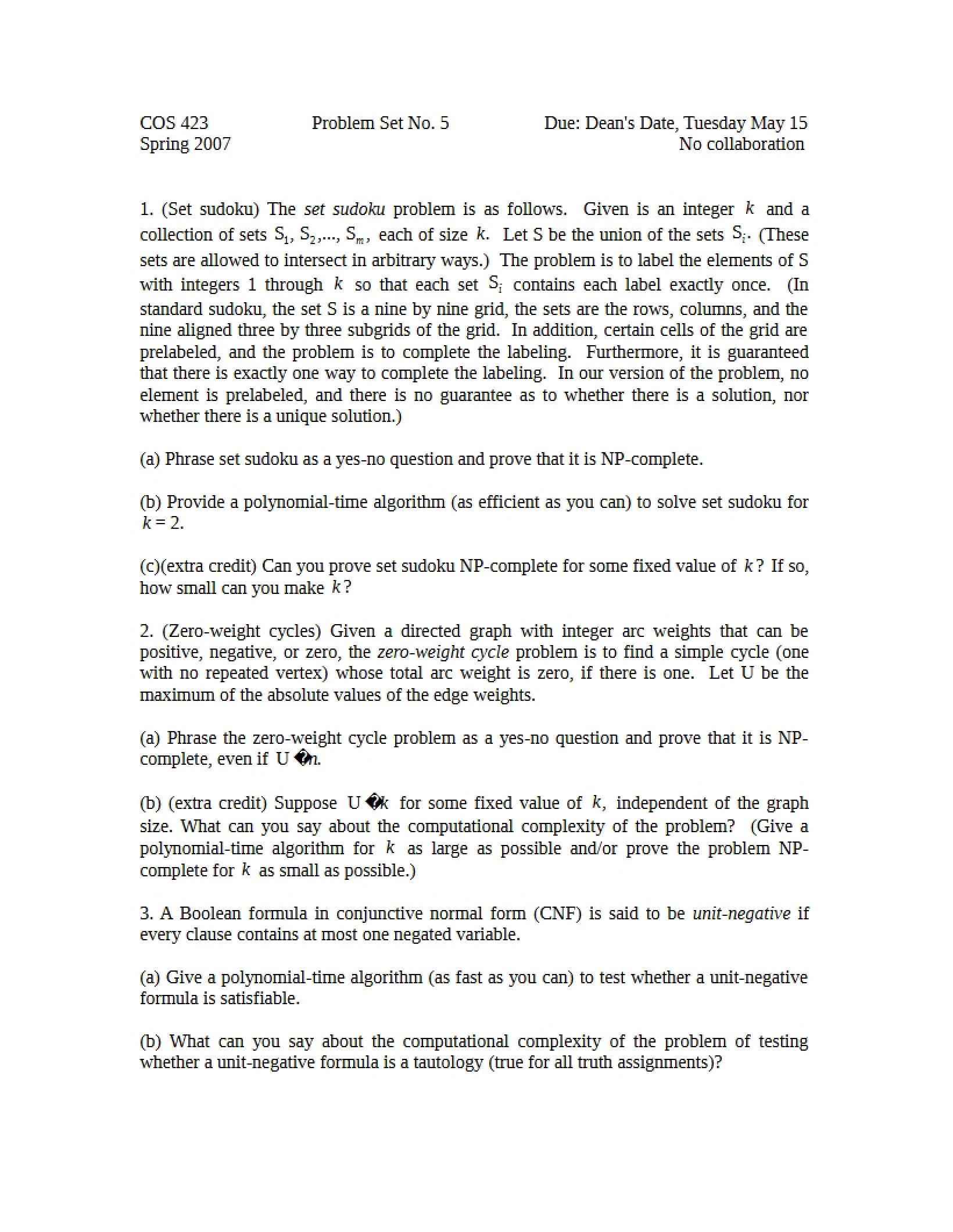 Problem Set Five