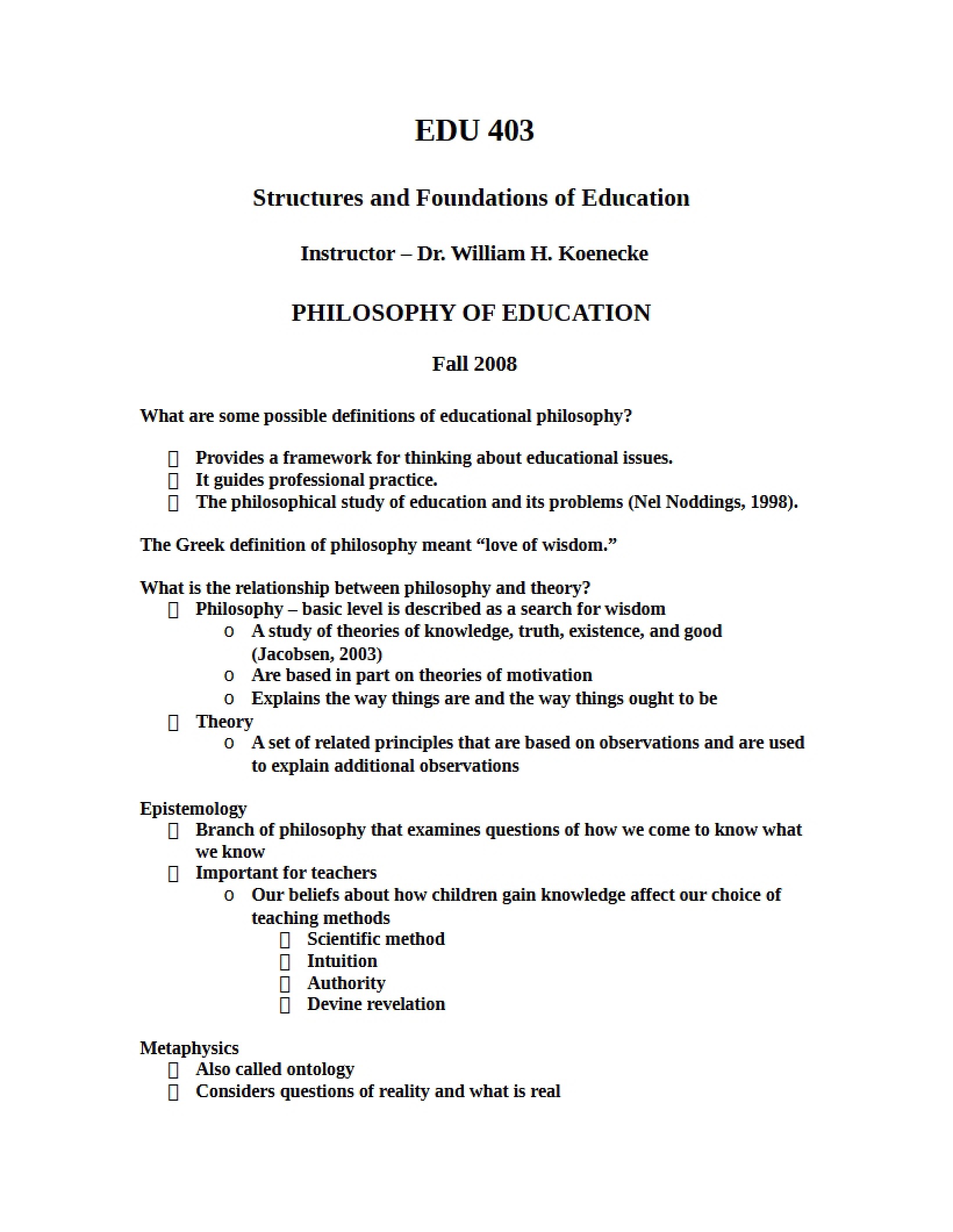 EDU 403 Philosophy