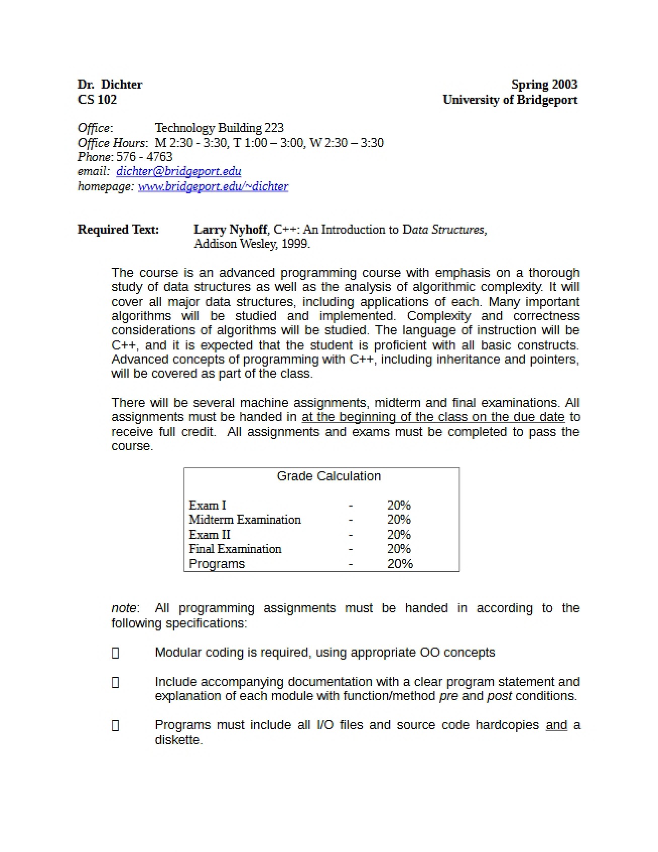 Introduction to Computing II Syllabus