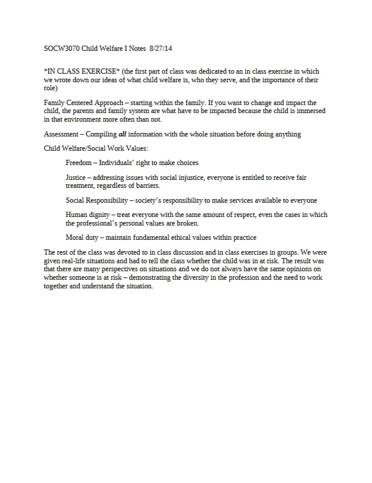 Child Welfare I Course Notes