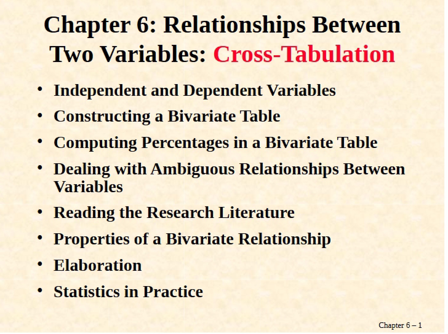 Two Variable Relationships Chapter Six