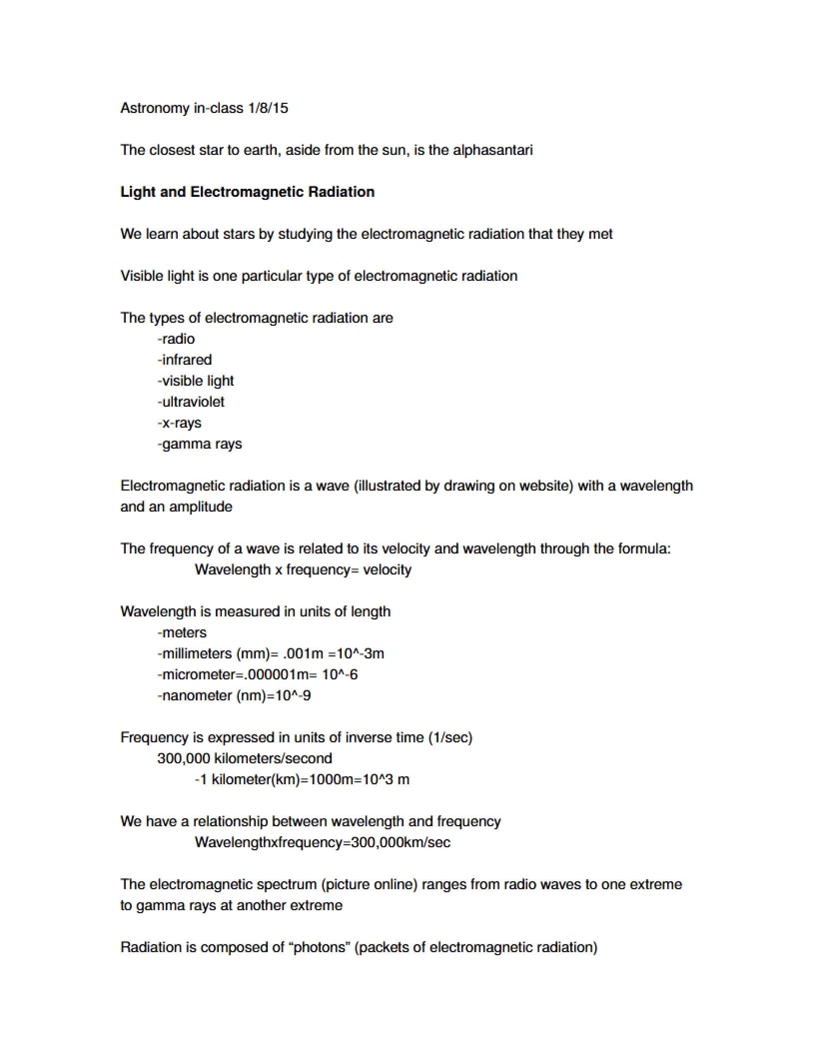 Lecture Notes from Jan 8, 2015