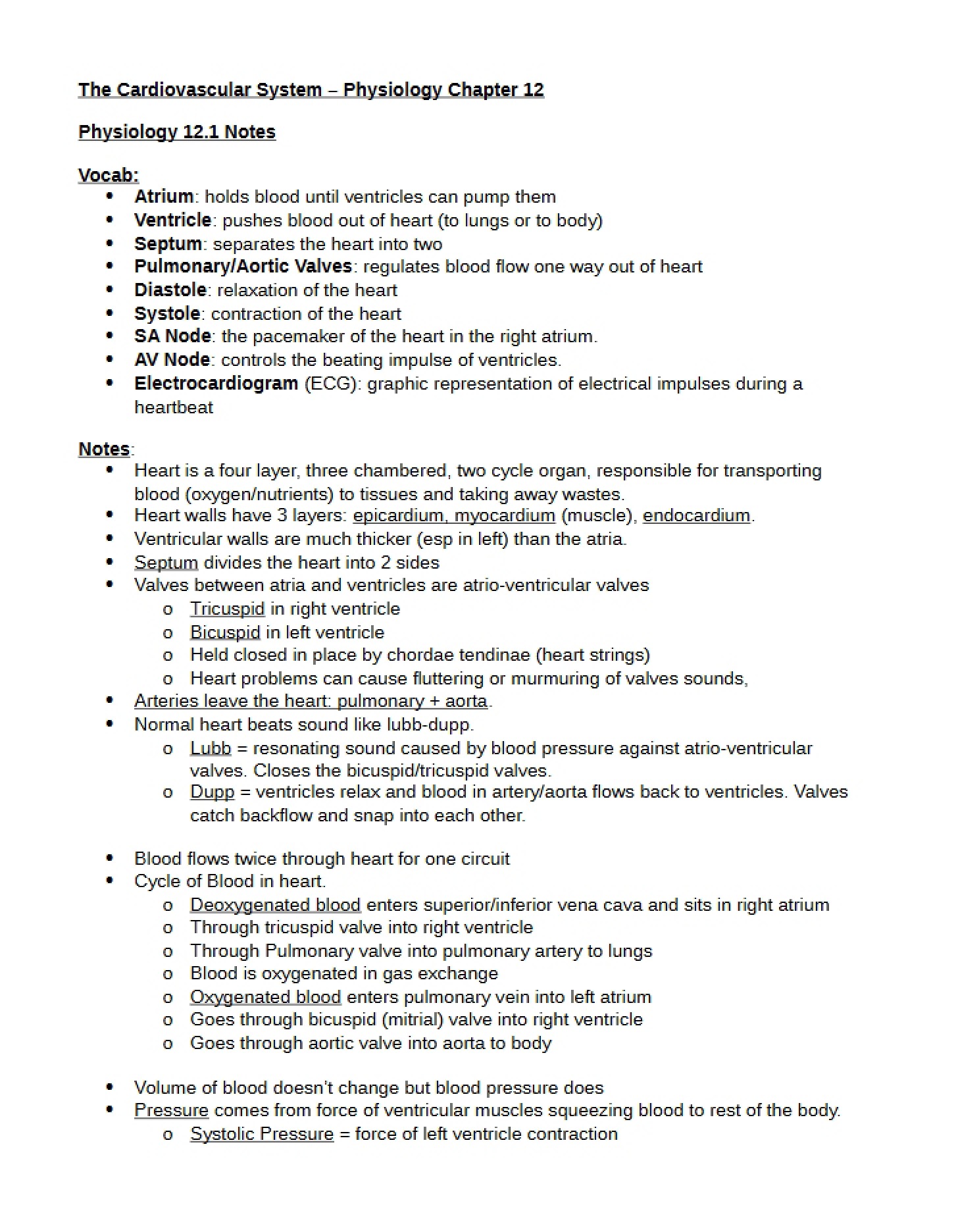 Physiology Notes Chapter 12
