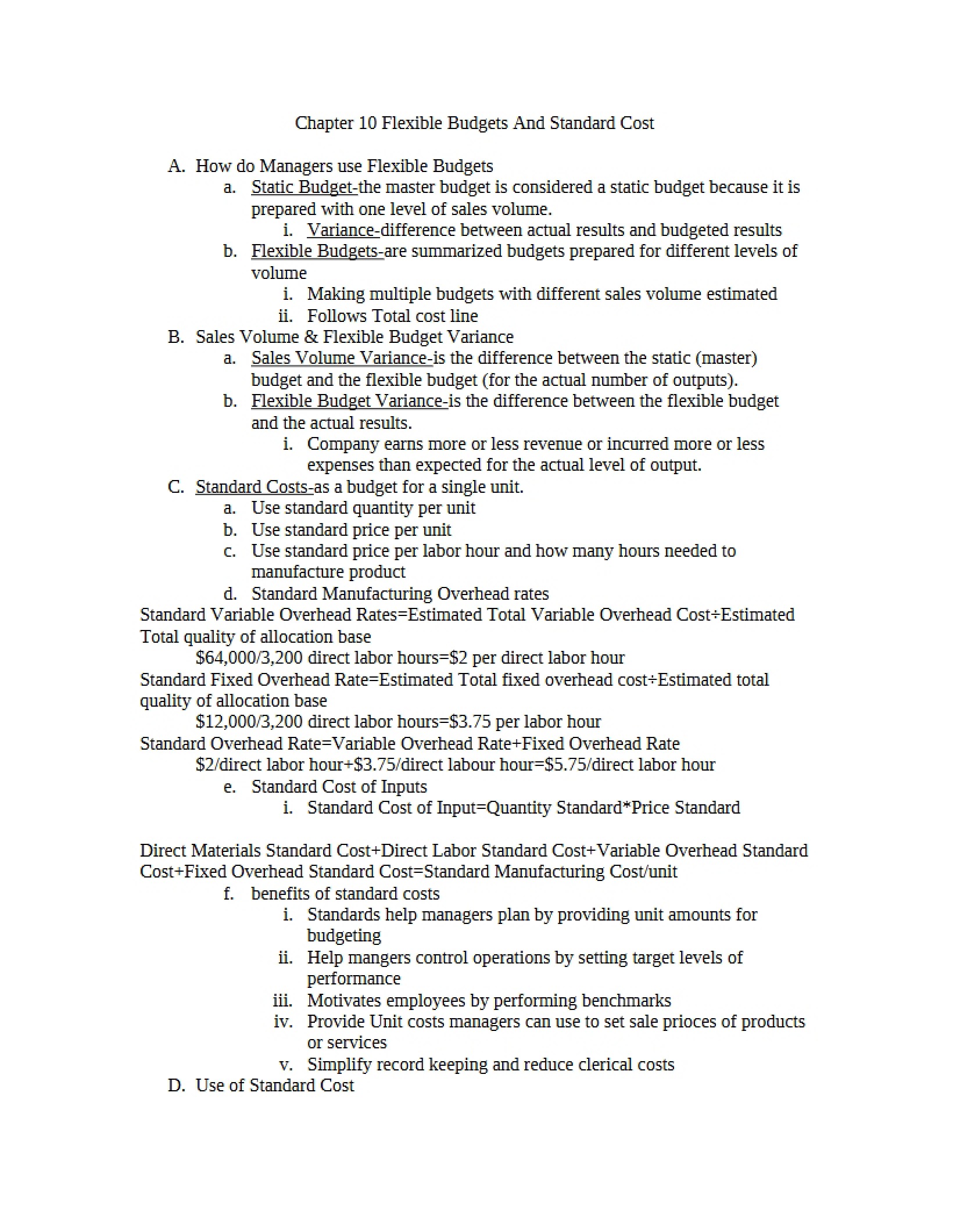 Flexible Budgets and Standard Cost Chapter 10