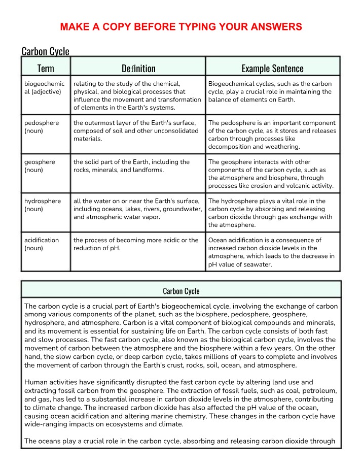 Carbon Cycle Notes