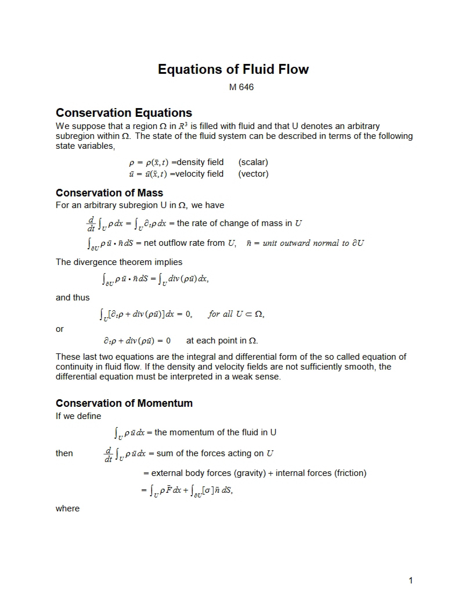 Fluid Flow Equations