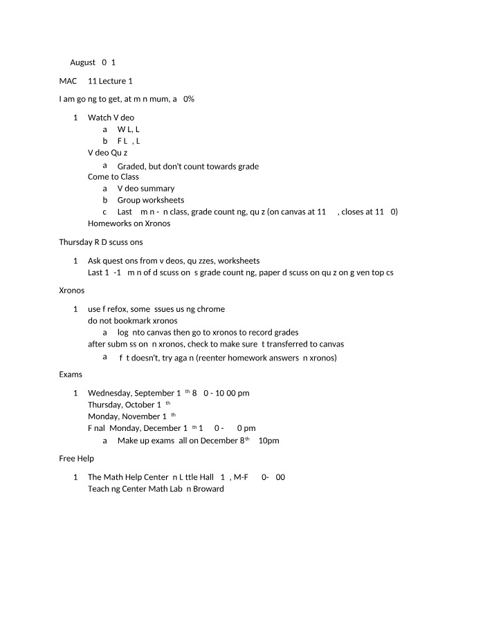 Lecture 1 Materials for MAC 2311