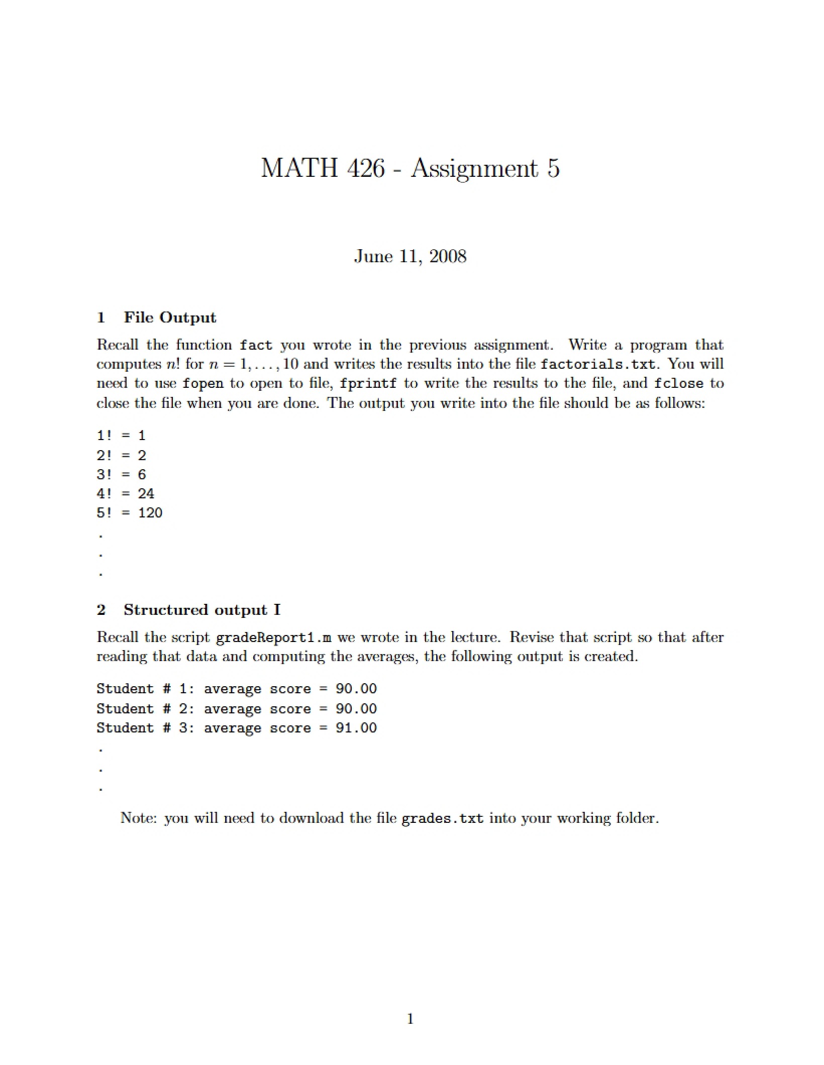 Fifth Assignment