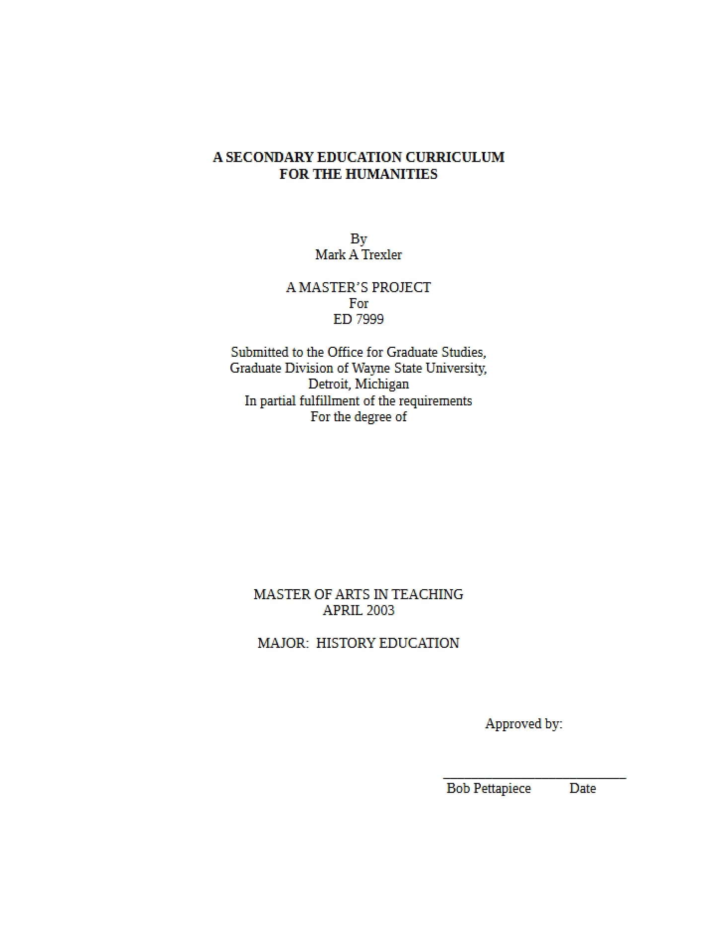Humanities Curriculum for Secondary Education