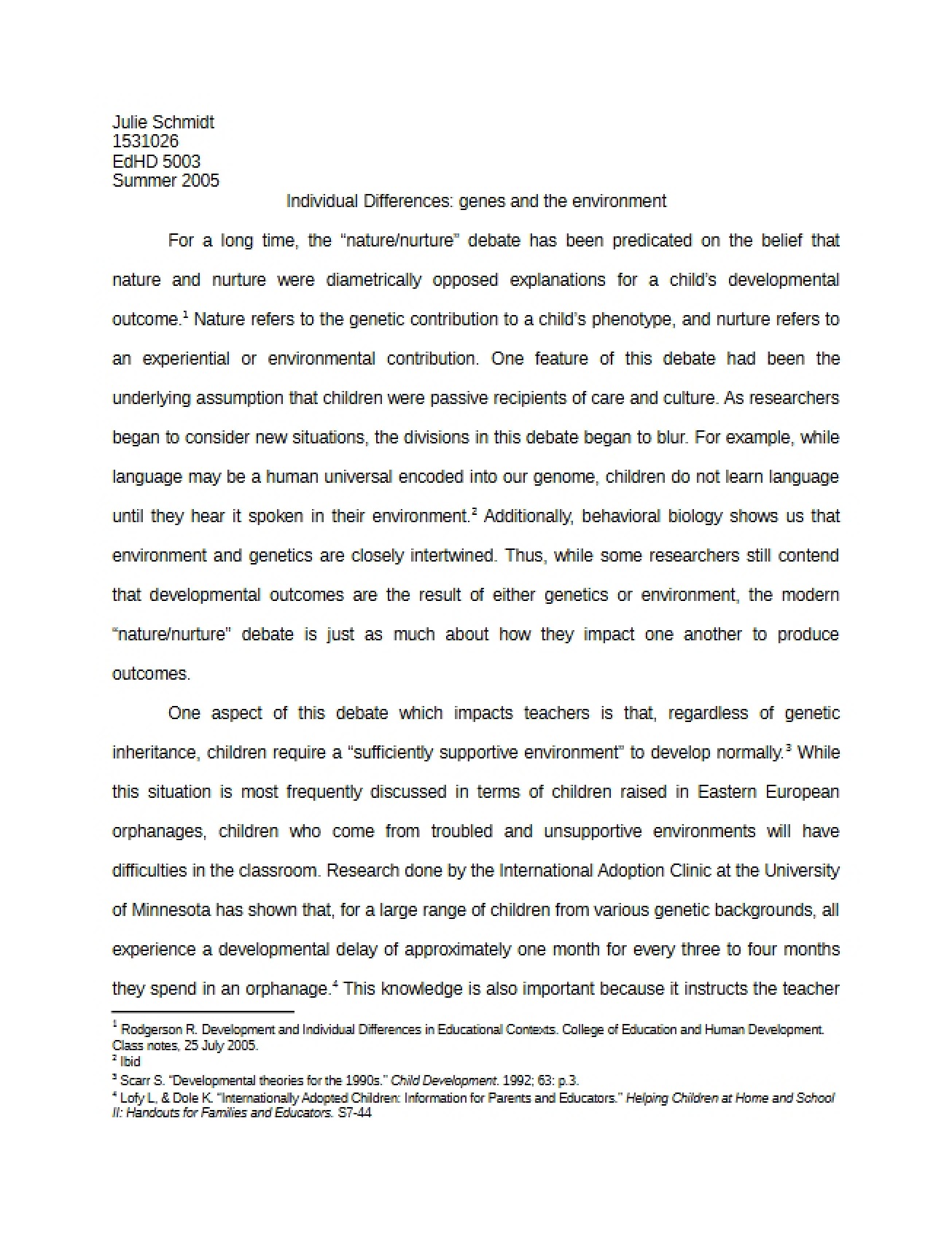 Genes and Environment Individual Differences