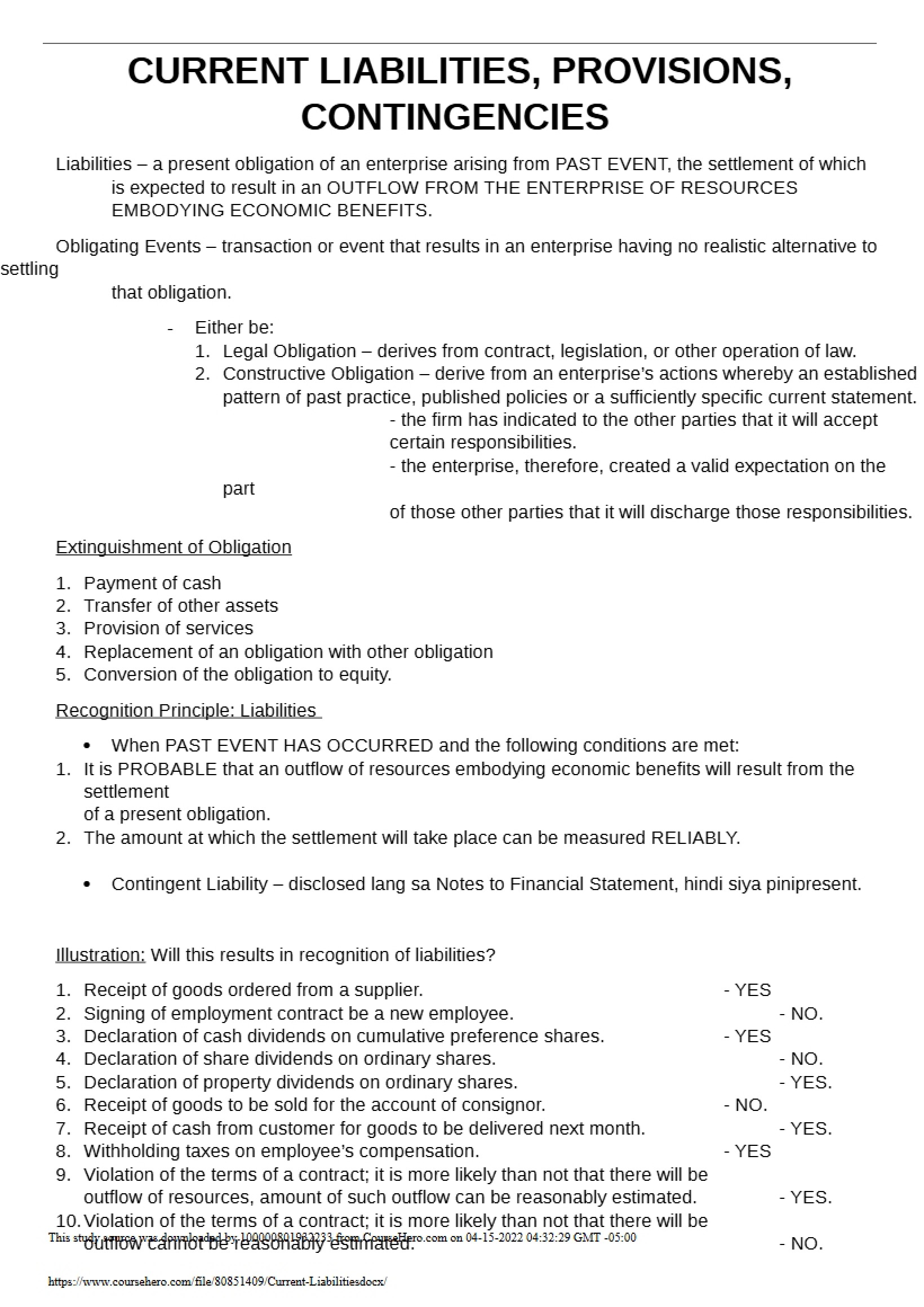 Contingencies, Provisions, and Current Liabilities