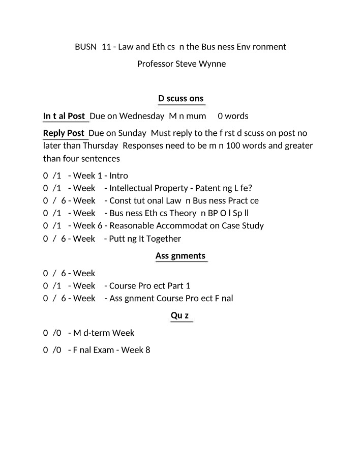 BUSN 311 Midterm Exam - Steve Wynne