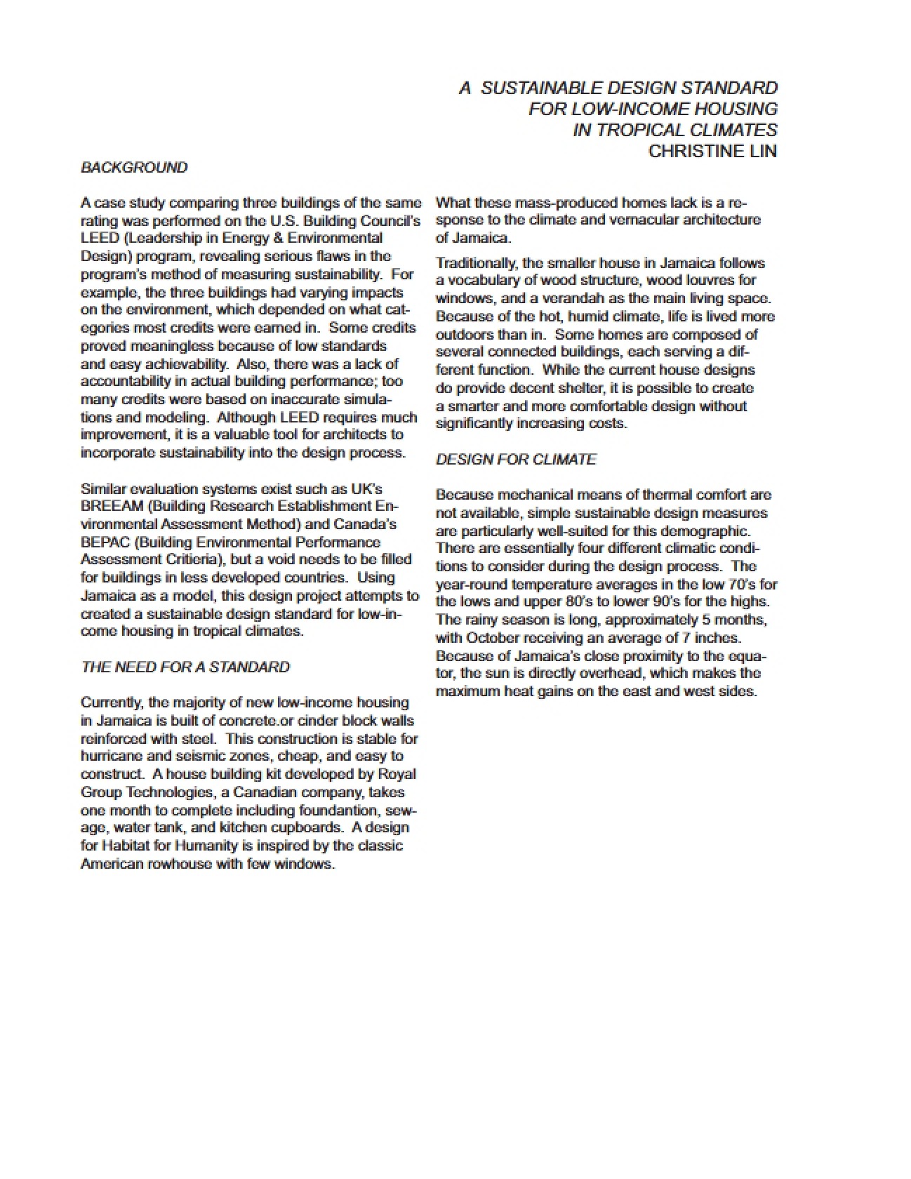Low-Income Housing: Sustainable Design Standards