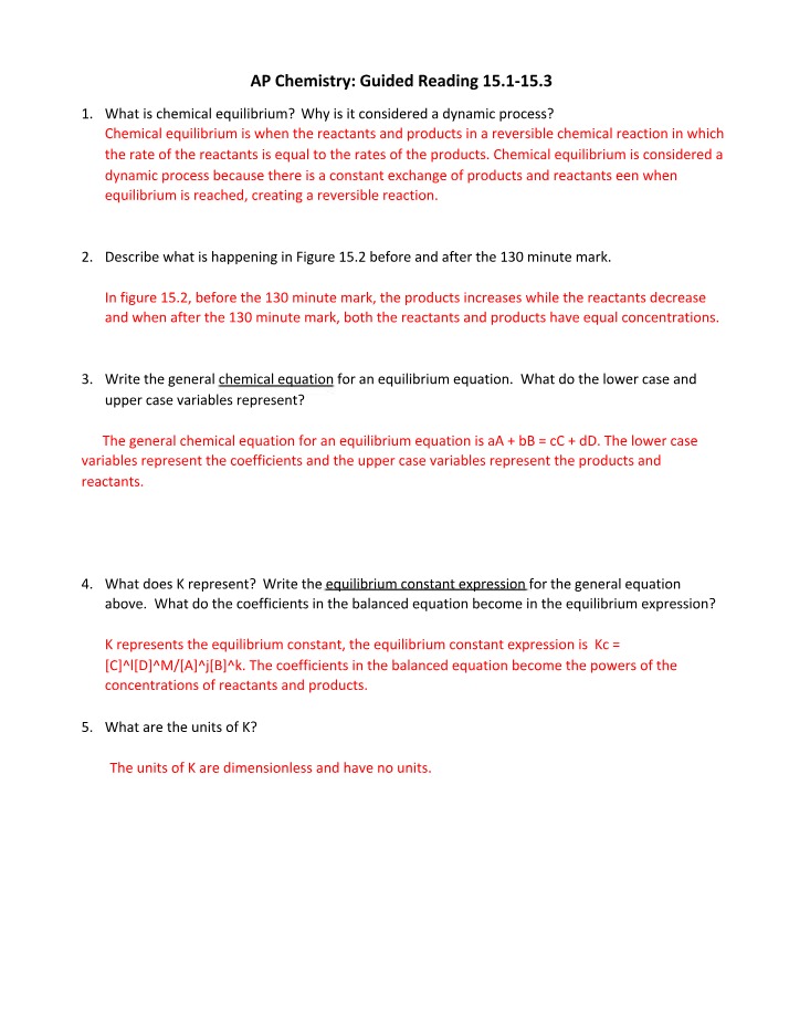 AP Chemistry 15.1-15.3 Guided Reading