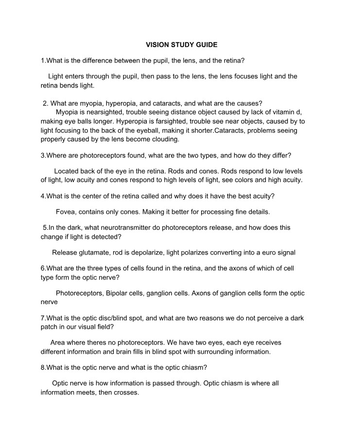 Study Guide - Vision