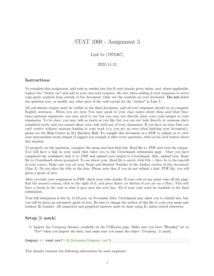 Assignment 3 Shell - STAT 1000