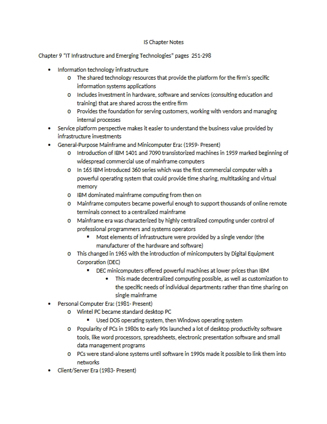 Notes on Information Systems Chapters