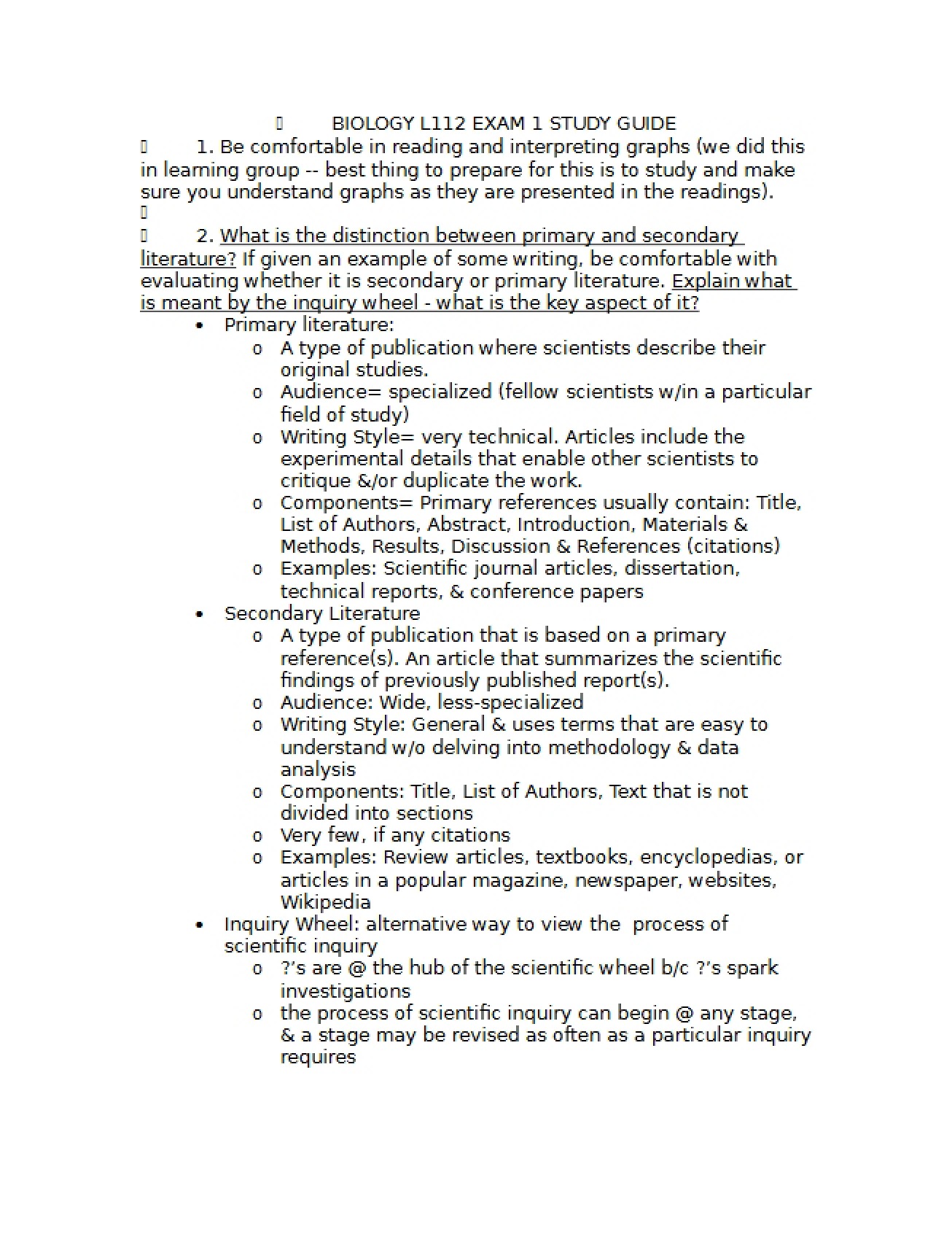 Exam One Study Guide