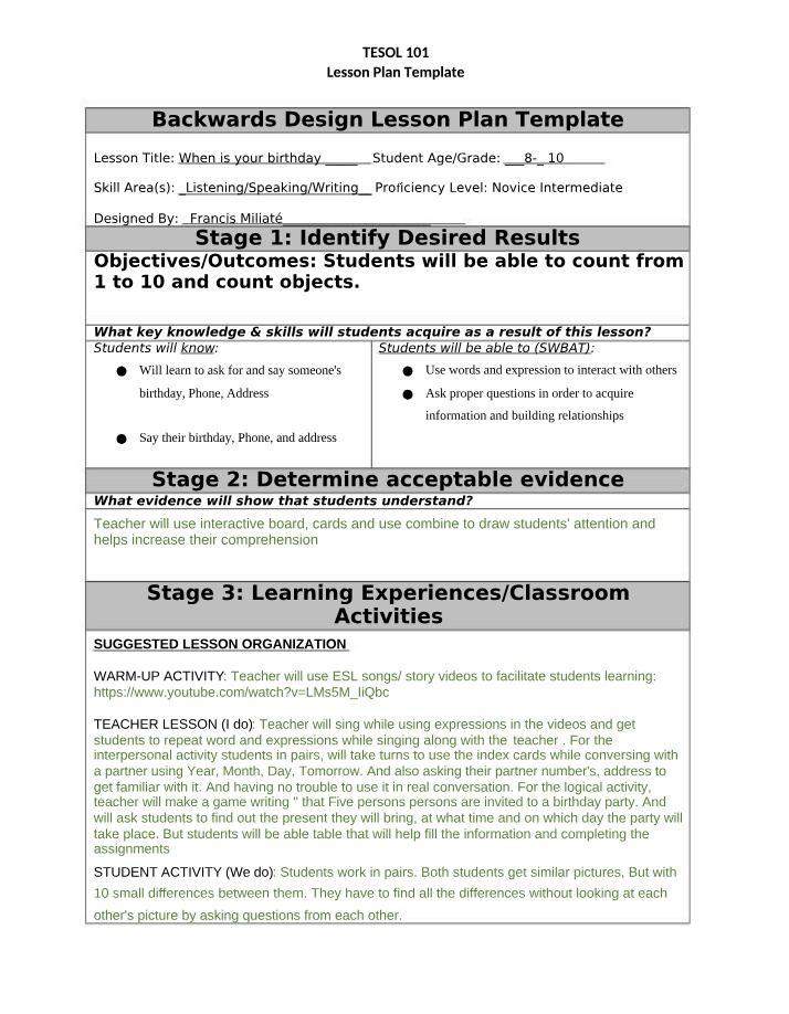 Interactive ESL Lesson Plan - Learning to Ask and Say Birthdays
