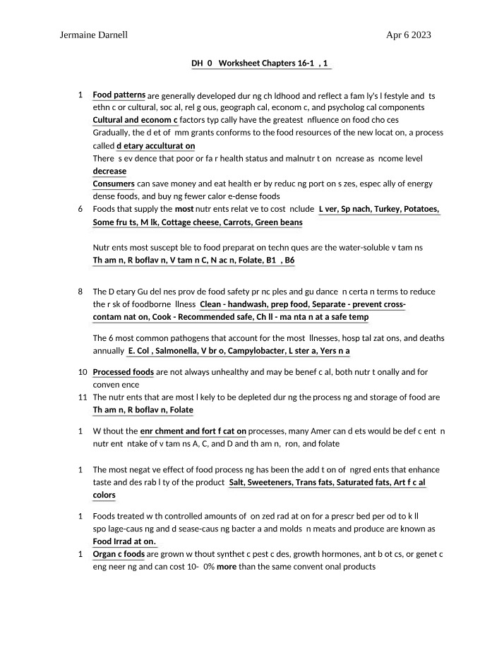 DH209 Chapters 16-17, 19 Worksheet