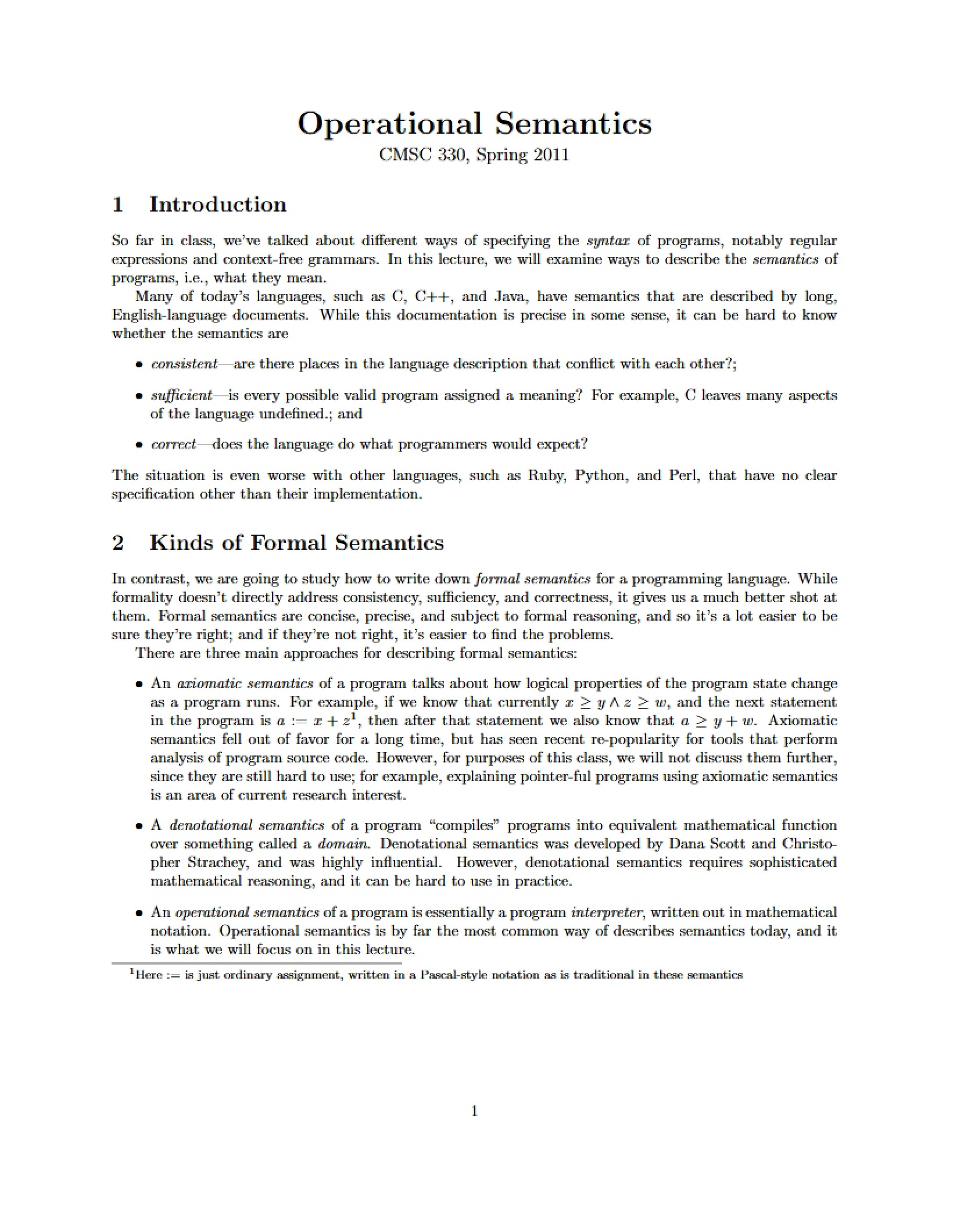 Operational Semantics Overview - Organization of Programming Languages