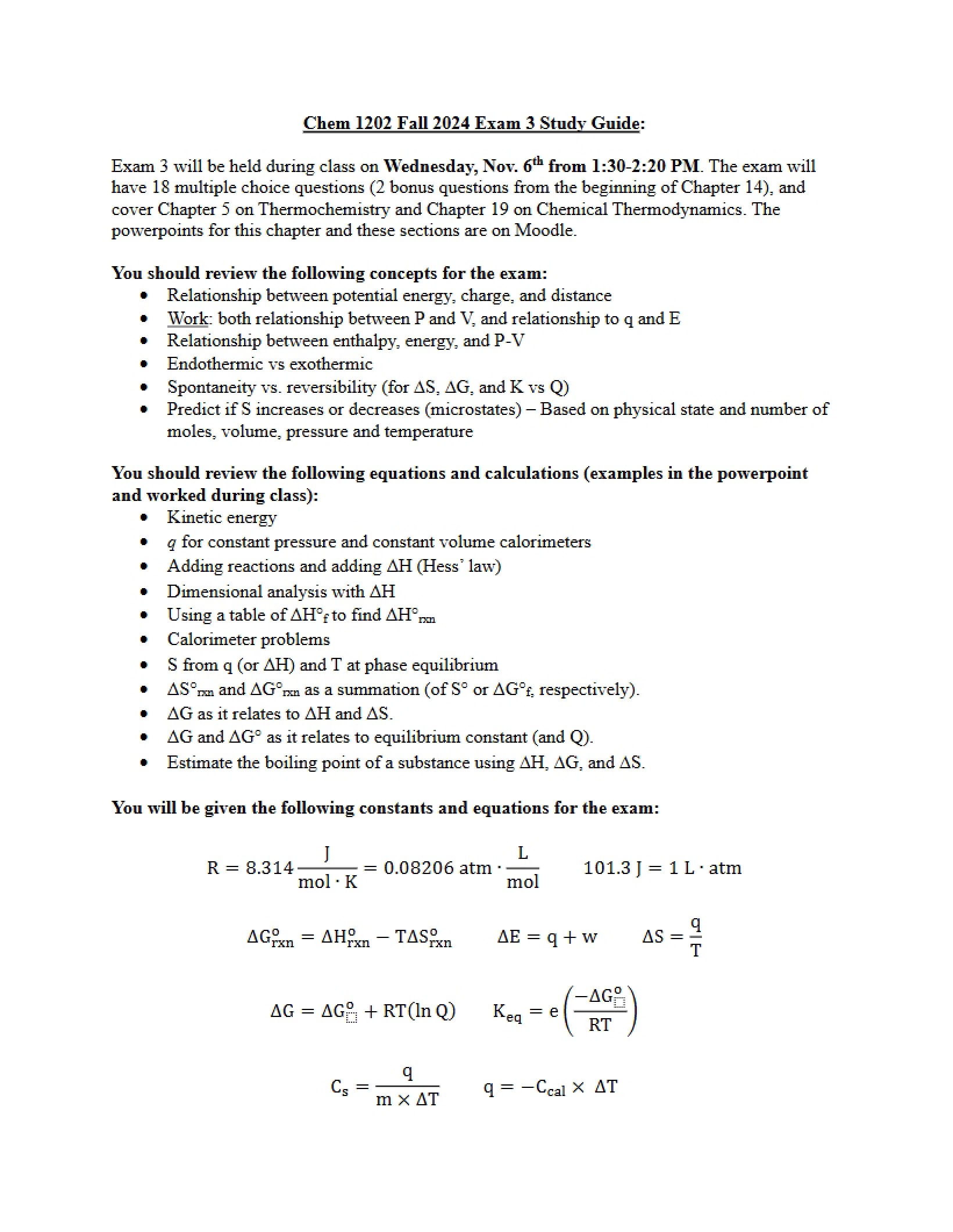 Study Guide for Exam 3