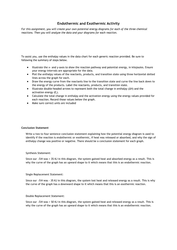 Activity on Endothermic and Exothermic