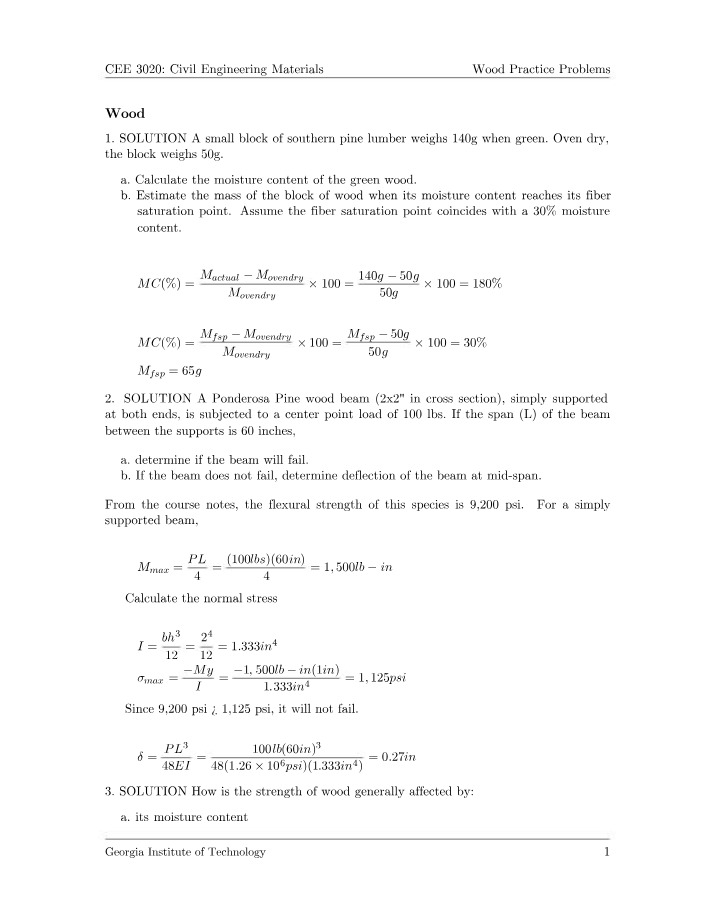 Wood Practice Problems Set 1