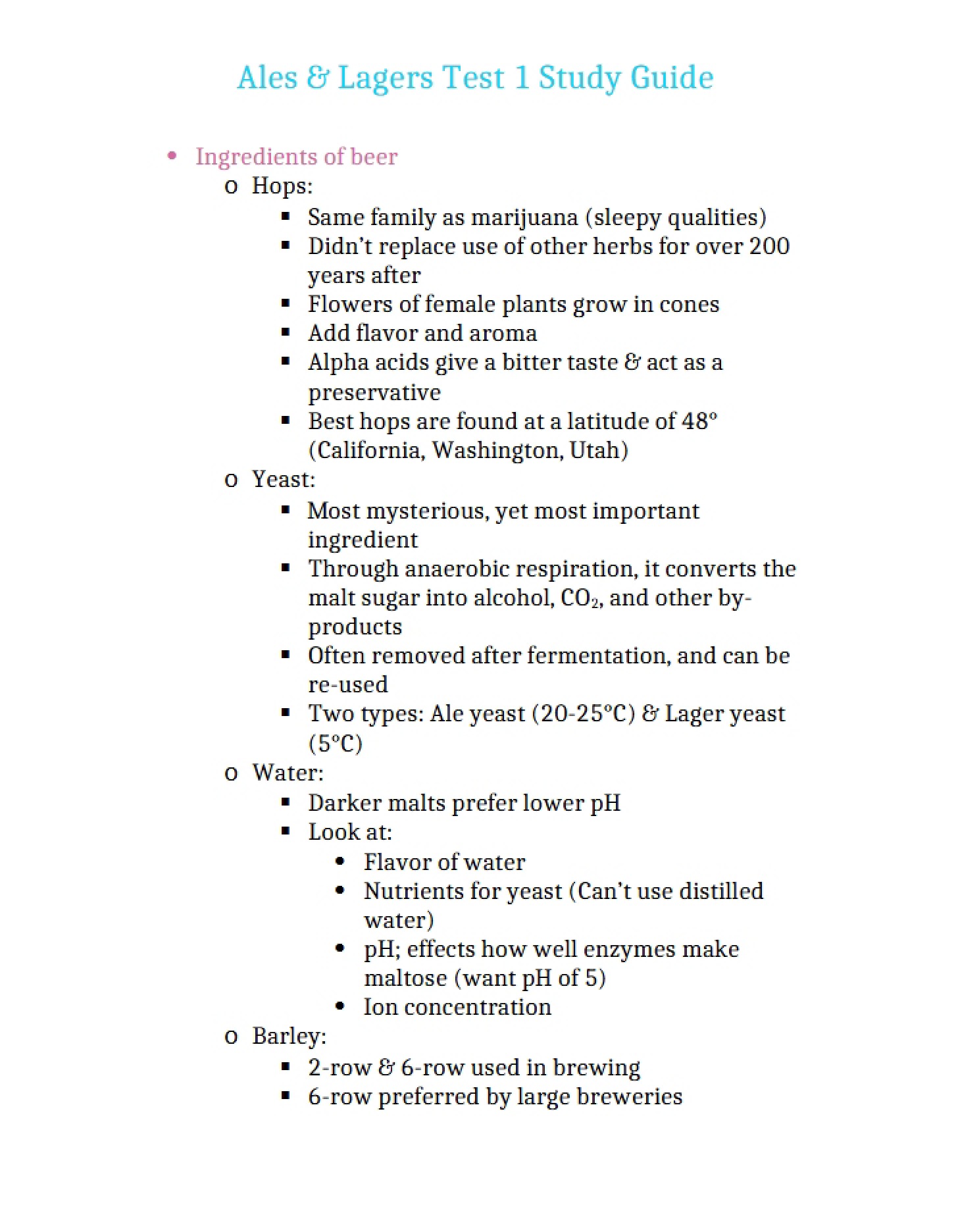 Fermented Beverage Assessment One
