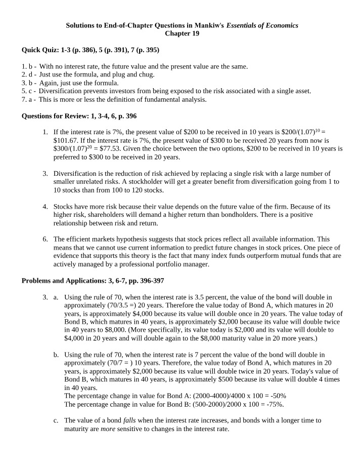 Mankiw's Essentials of Economics - Chapter 19 Solutions