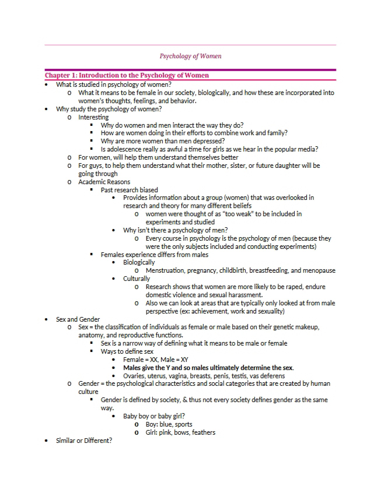 Sex and Gender Chapter 1